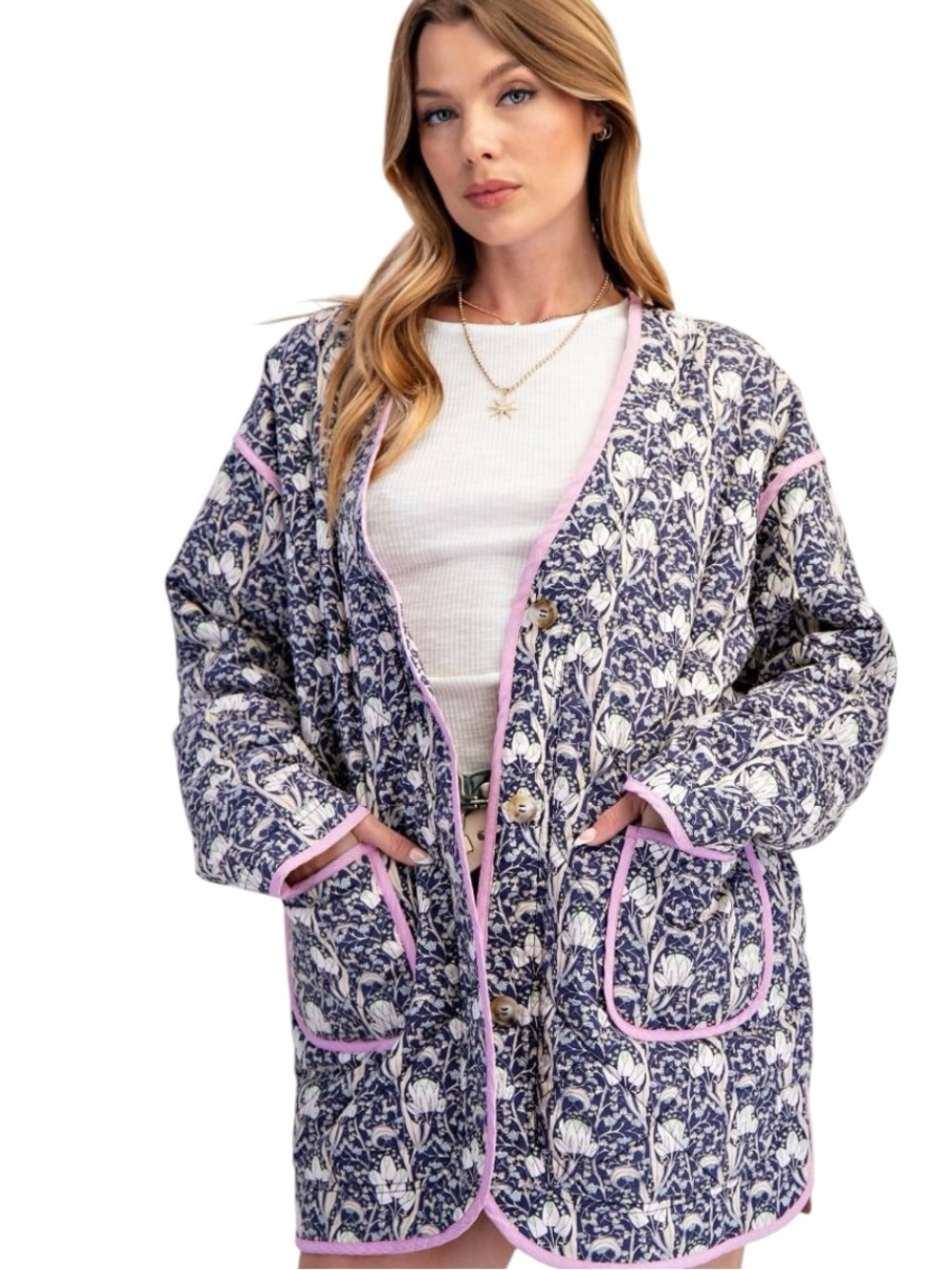 953:  EASEL NWT QUILTED JACKET BLUEBERRY (C)